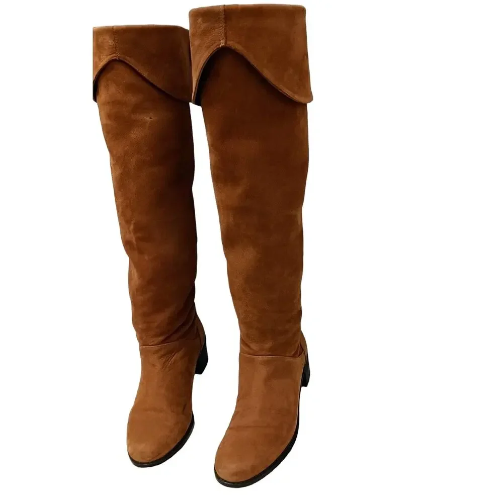 Stuart Weitzman Over the Knee Boot Size 6.5M SUEDE LEATHER Rust Brown Equestrian